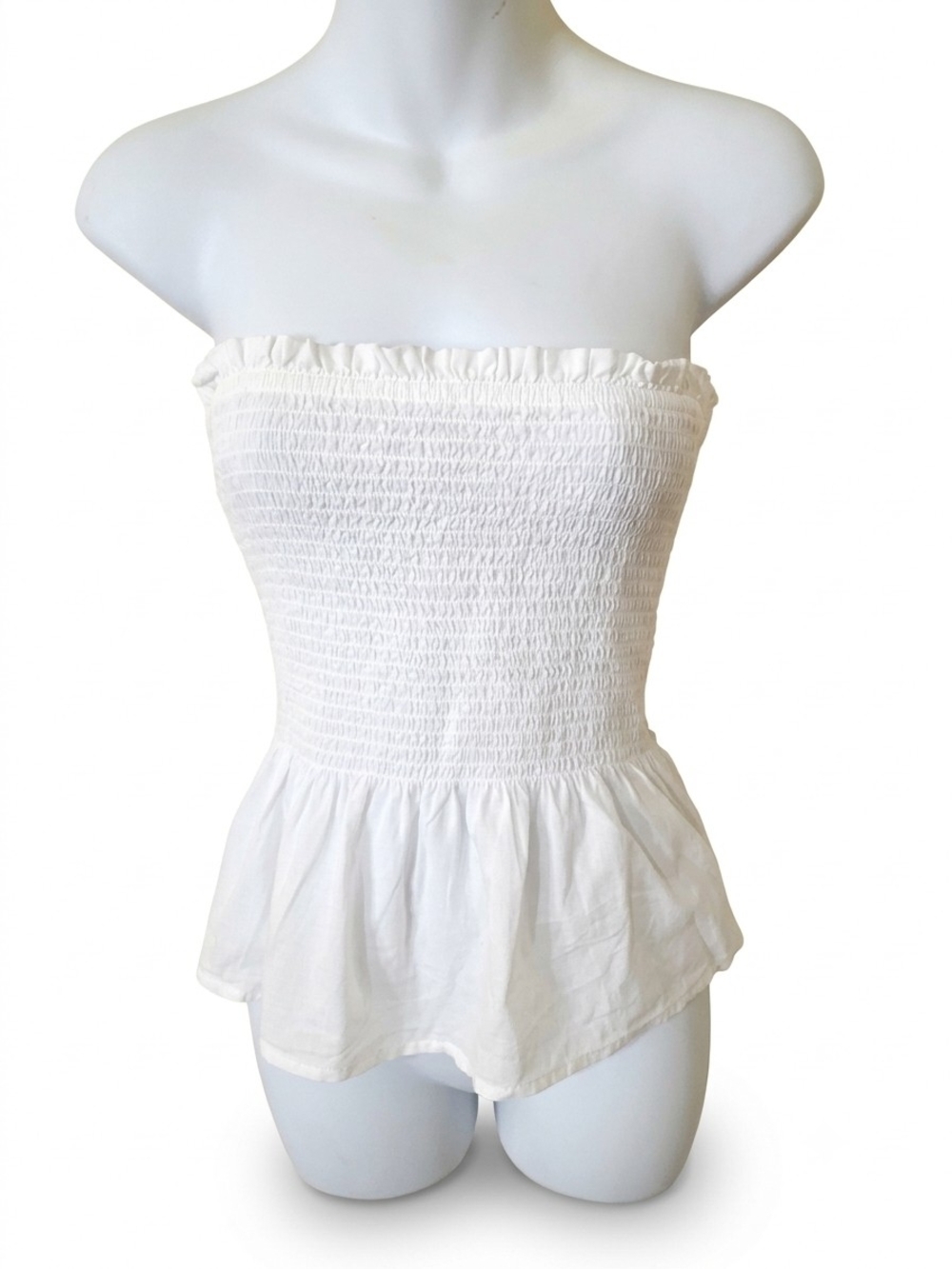 J. Crew White Smocked Strapless Peplum Bandeau Top